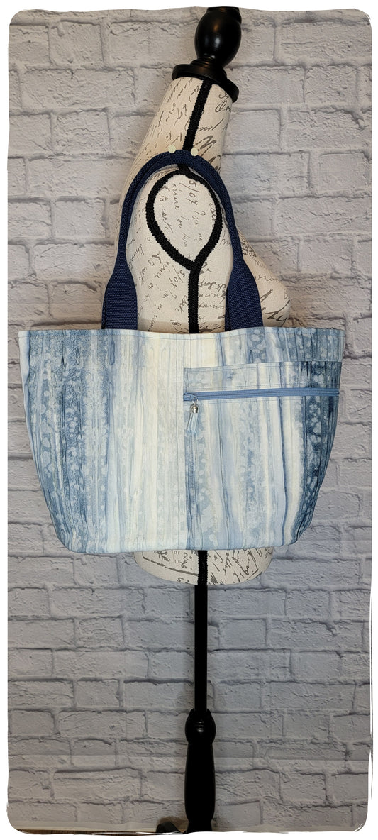 Grey Cream Stripe Batik Tote