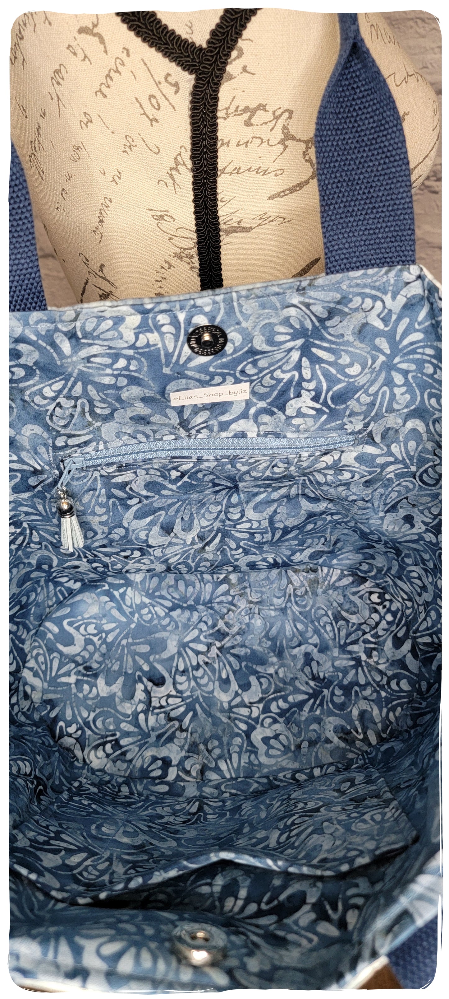 Grey Cream Stripe Batik Tote