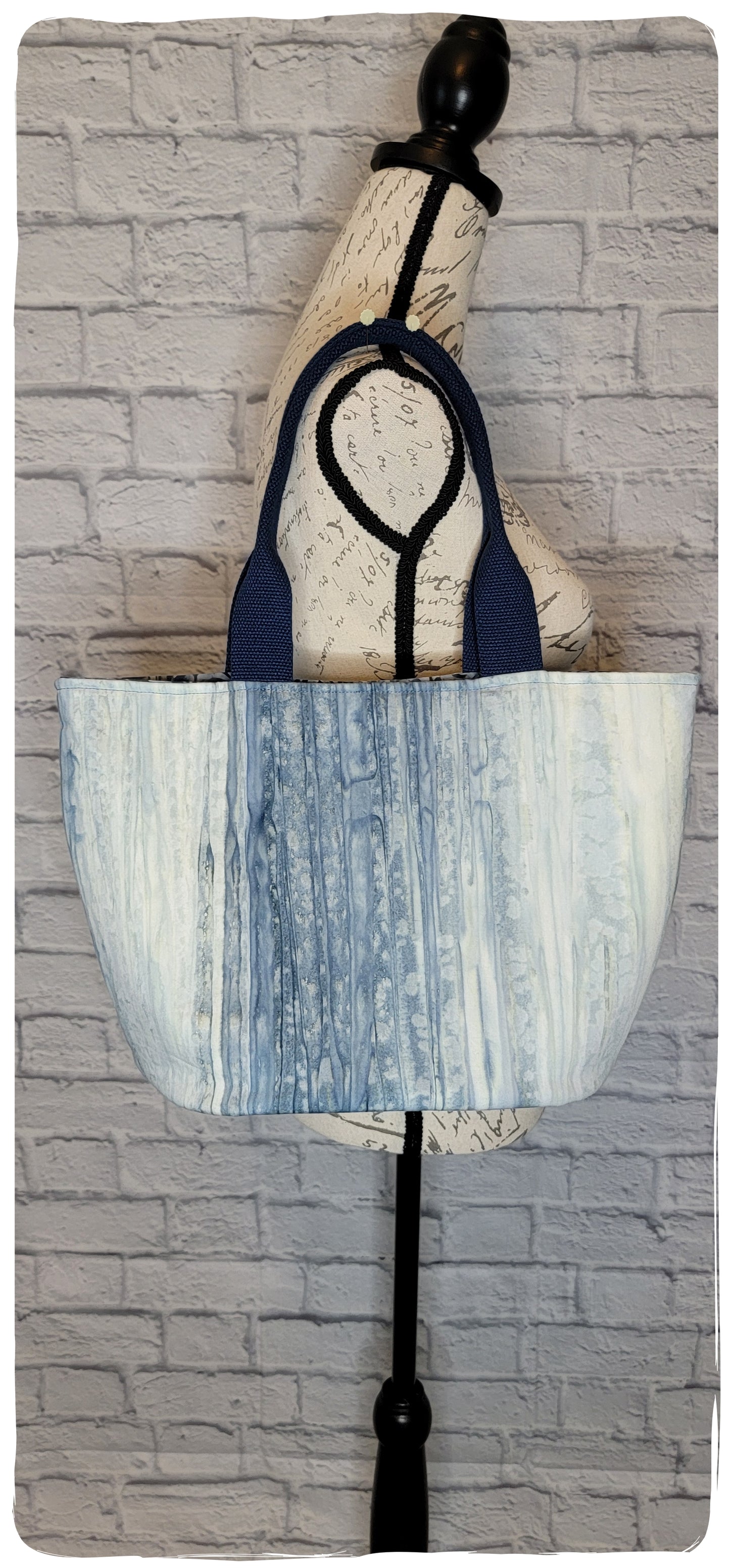 Grey Cream Stripe Batik Tote